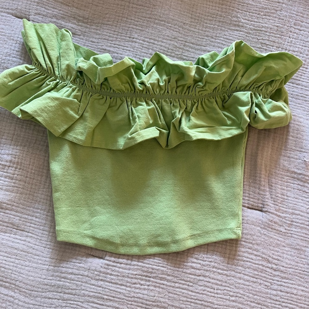 Zara green off the shoulder crop top- size small
